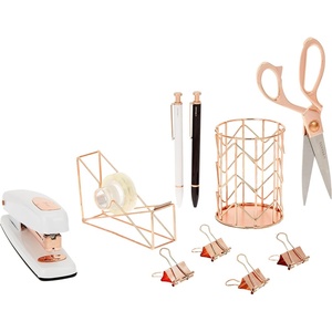 U Brands Desktop Accessory Kit, Office Supplies Set, Wire Metal, Rose Gold, 10-Pieces