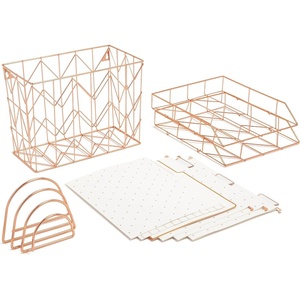 U Brands Desktop Fashion Filing Set, Desktop Organizer, Rose Gold Wire Metal, 10 Piece Office Gift Set (2104U00-01)