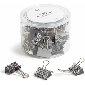 U Brands Fashion Binder Clips, Moroccan Monochrome with Silver Prongs, Office Organization Supplies, 32mm, 36 Count