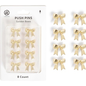 U Brands Mini Fashion Small Push Pins Set, Gold Bows, 8 Count, Office Supplies for Classroom or Office Decor, Cute Pins for Cork Bulletin Boards