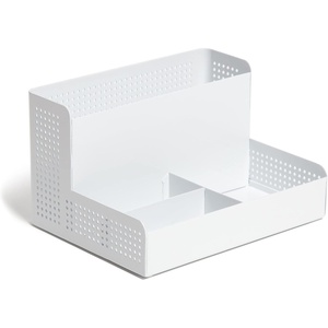 U Brands Modern Perforated Storage Cup Desk Organizer, Office Supplies, White, Metal, 1 Count