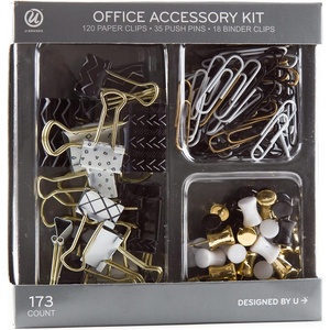 U Brands Office Accessory Kit, Office Supplies (Black, White and Gold)
