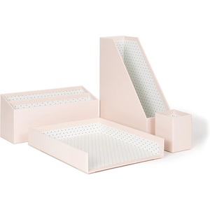U Brands Paper Wrapped Desk Organization Set, Office Organization Supplies, Blush & Dots, 4 Pieces
