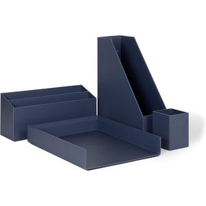 U Brands Paper Wrapped Desk Organization Set, Office Organization Supplies, Solid Navy, 4 Pieces
