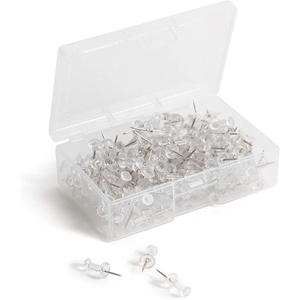 U Brands Push Pins, Clear Plastic Head, Steel Point, 200-Count (3088U06-24)(Silver Steel)