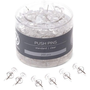 U Brands Push Pins, Clear Plastic Head Thumbtacks, Steel Point, 200-Count(24)