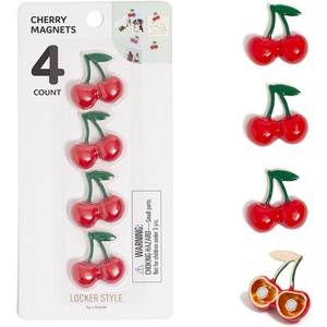 U Brands Red Cherry Locker Magnets, Set of 4, Fun Magnetic Locker Accessories for School, Whiteboard Accessories, Cute Fruit Magnets for Refrigerator