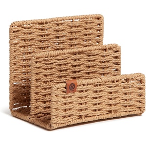 U Brands Woven Letter Sorter, Rattan-Inspired Wicker Style Office Organization Supplies, 1 Count