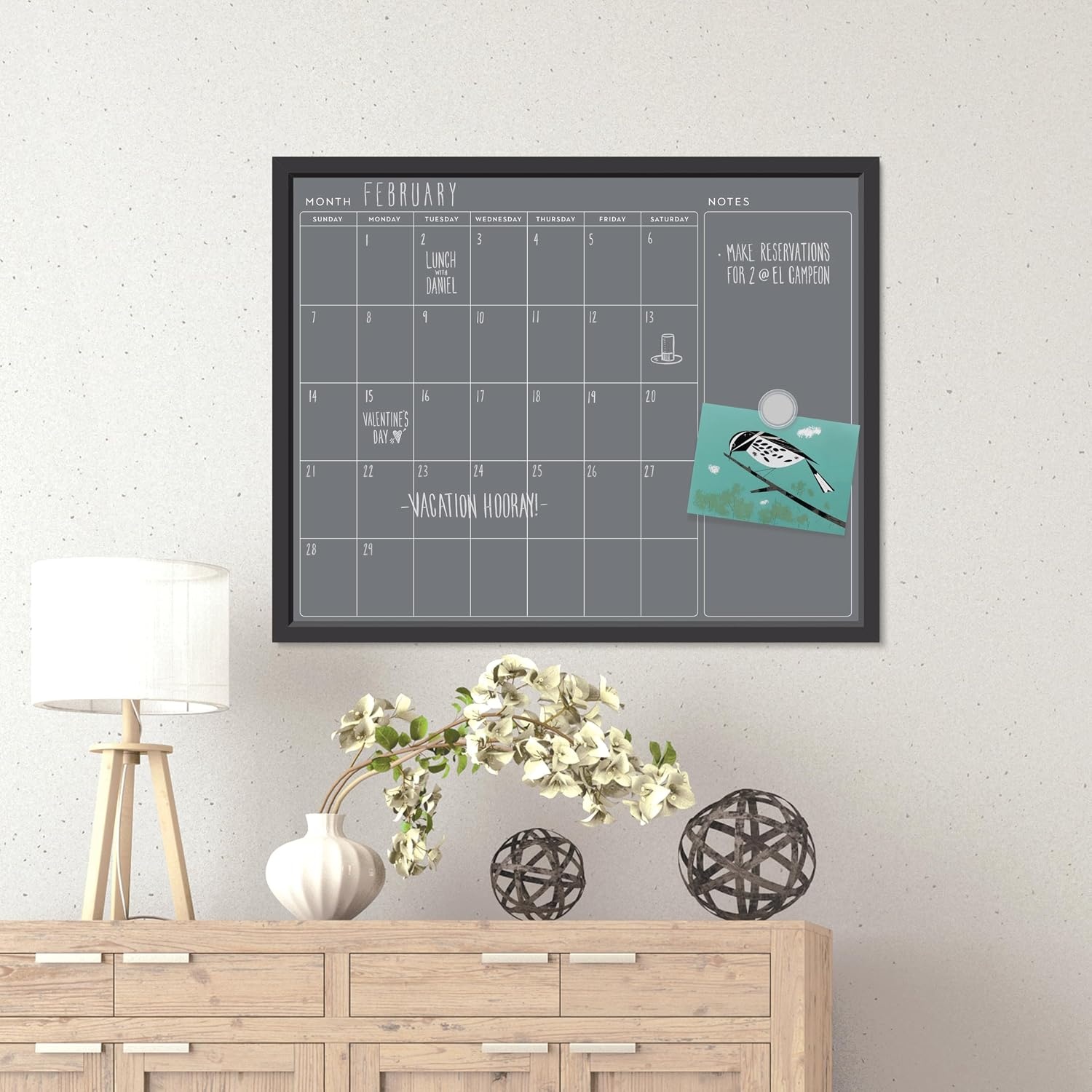 image:imageU Brands 16 x 20 Magnetic Monthly Calendar Chalkboard with Rustic Wood Frame Blackboard Surface Wall Mountable Monthly Planner Board Magnetic Calendar for Home Office Kitchen ClassroomBlack Frame