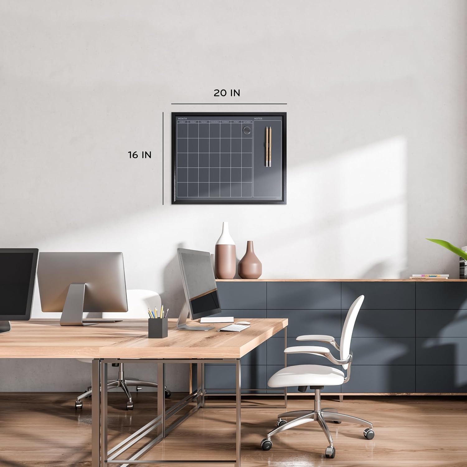 image:imageU Brands 16 x 20 Magnetic Monthly Calendar Chalkboard with Rustic Wood Frame Blackboard Surface Wall Mountable Monthly Planner Board Magnetic Calendar for Home Office Kitchen ClassroomBlack Frame