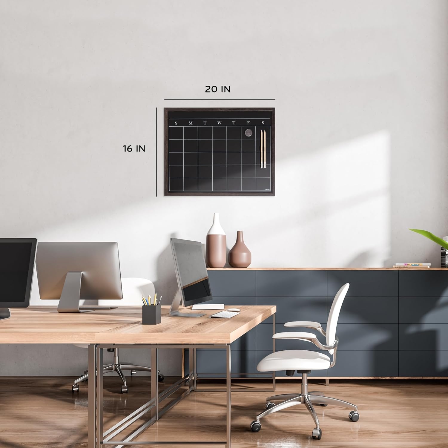 image:imageU Brands 16 x 20 Magnetic Monthly Calendar Chalkboard with Rustic Wood Frame Blackboard Surface Wall Mountable Monthly Planner Board Magnetic Calendar for Home Office Kitchen ClassroomRustic Wood Style Frame