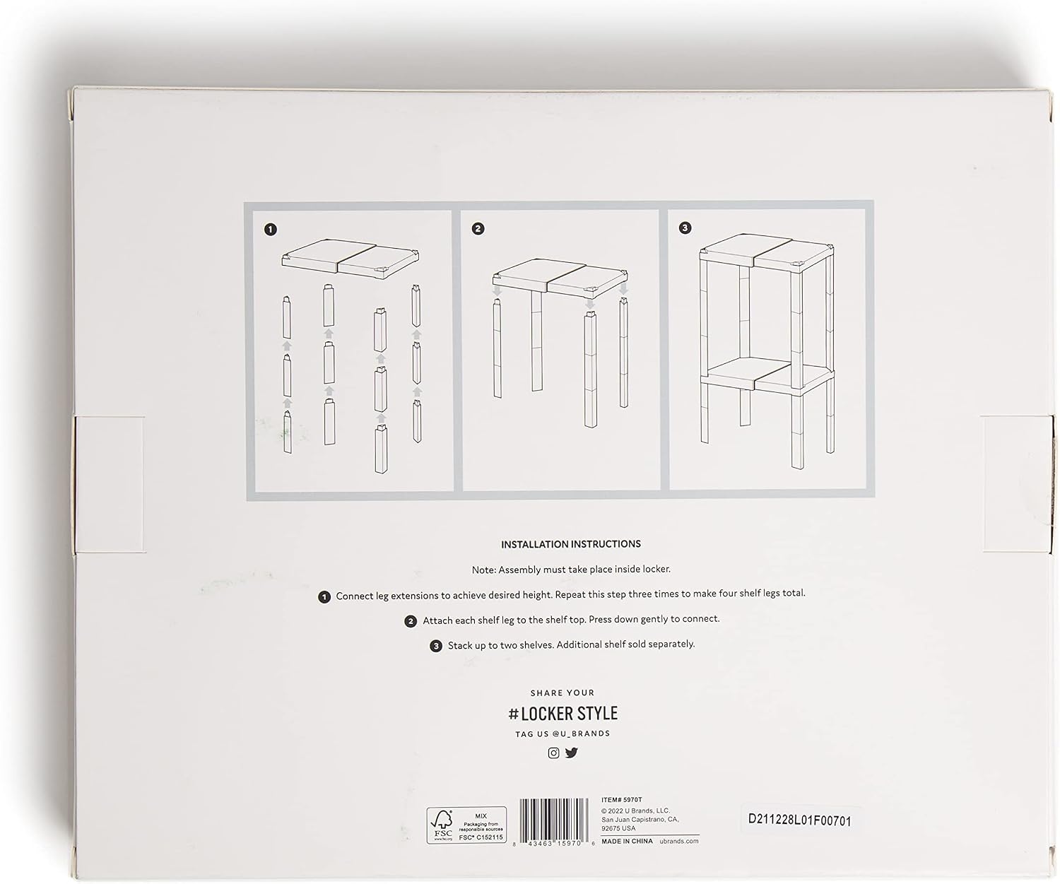 image:imageU Brands 2Way Adjustable Locker Shelf Locker Accessories 8375 to 1375 W 3 Varying Heights3