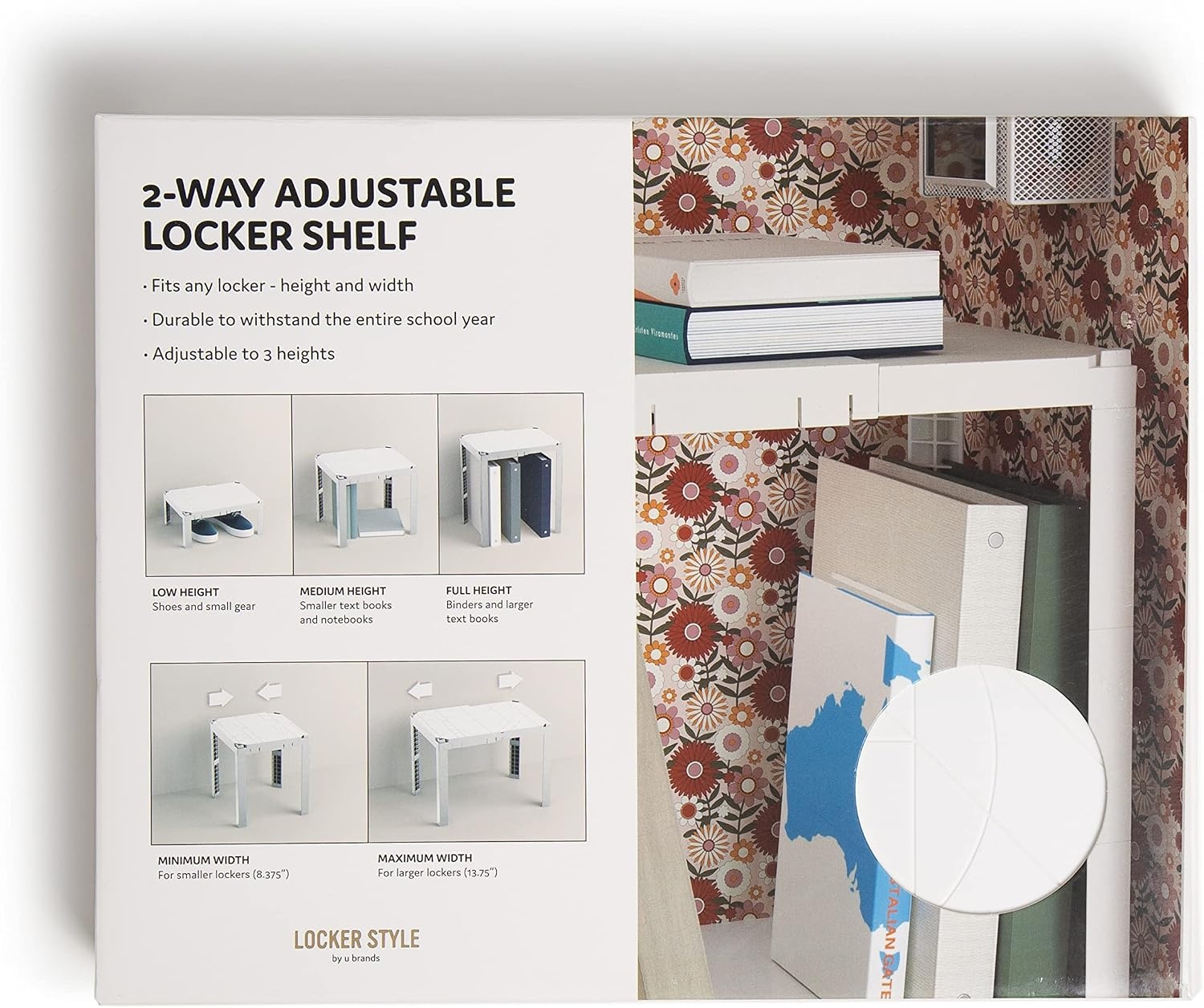image:imageU Brands 2Way Adjustable Locker Shelf Locker Accessories 8375 to 1375 W 3 Varying Heights3