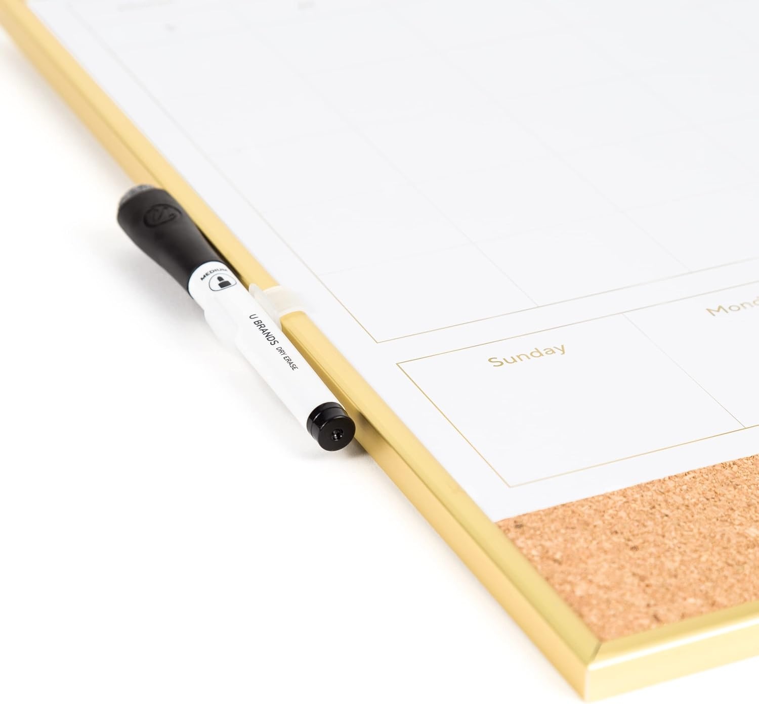 image:imageU Brands 4in1 Dry Erase Calendar Planner White Board with Gold Frame Office Supplies with Marker Magnet 16 x 20