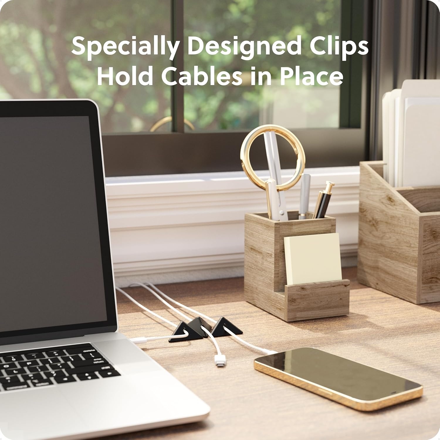 image:imageU Brands Black Silicone Pyramid Cable Clips 12 Pack Adhesive Cord Organizer Cable Management Clips for Desk Office and TravelMatte Black