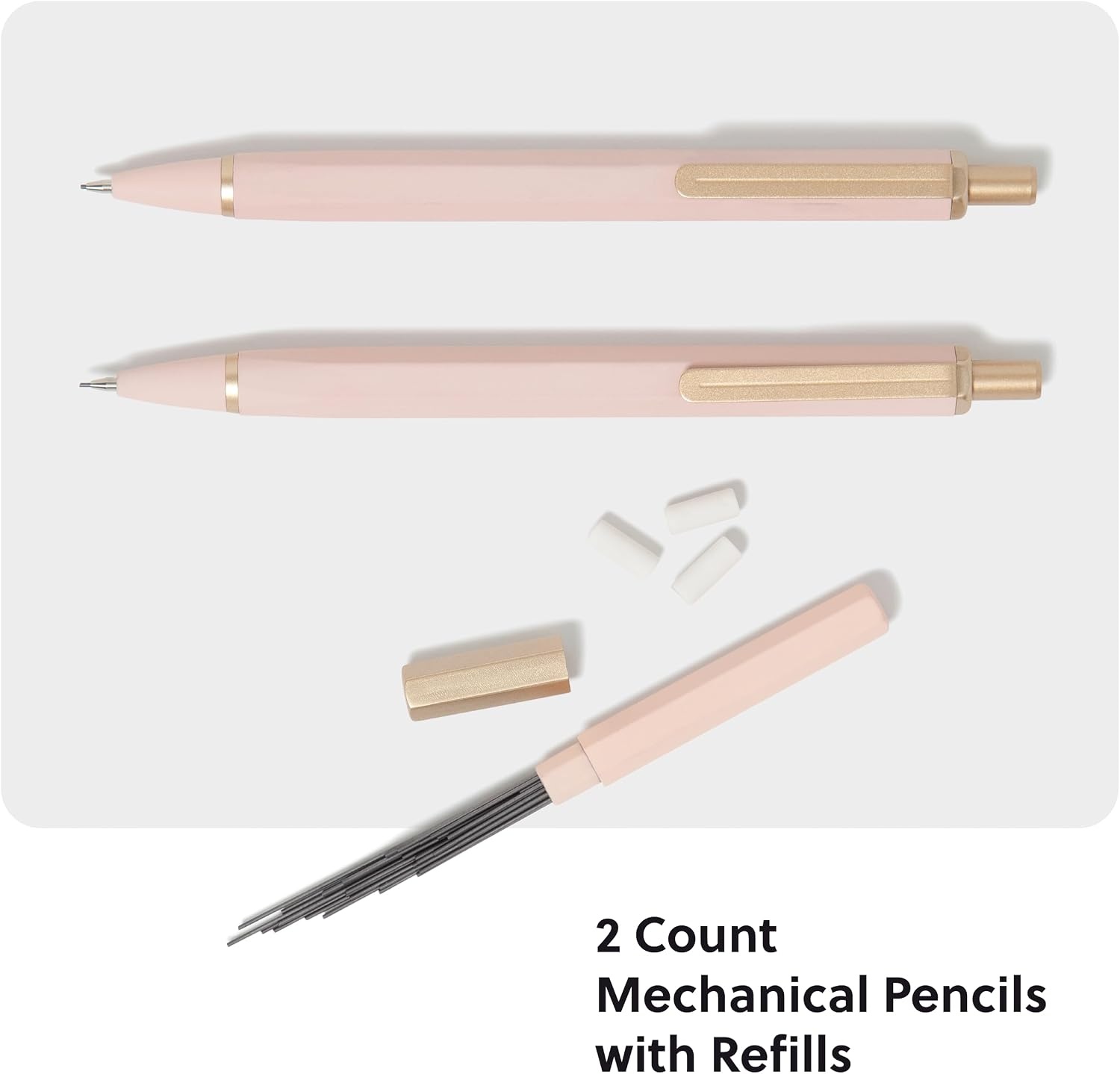 image:imageU Brands Cambria Mechanical Pencils Set of 2 Midnight Black Soft Touch Medium 07 mm Point Lead and Eraser RefillsBlush Pink