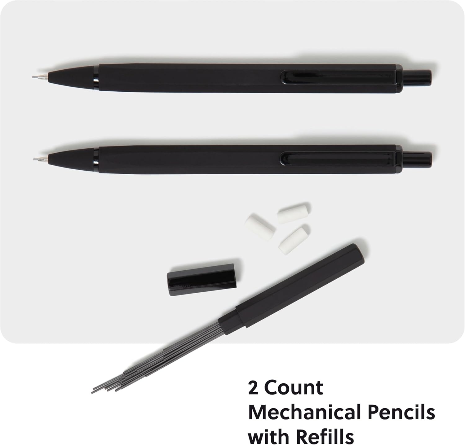 image:imageU Brands Cambria Mechanical Pencils Set of 2 Midnight Black Soft Touch Medium 07 mm Point Lead and Eraser RefillsMidnight Black