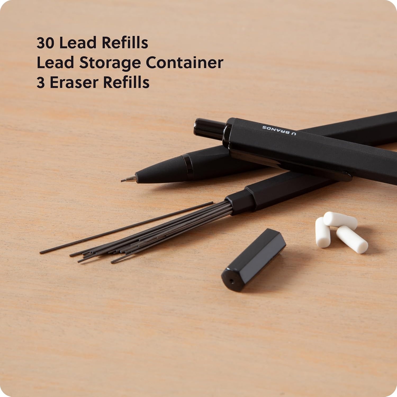image:imageU Brands Cambria Mechanical Pencils Set of 2 Midnight Black Soft Touch Medium 07 mm Point Lead and Eraser RefillsMidnight Black