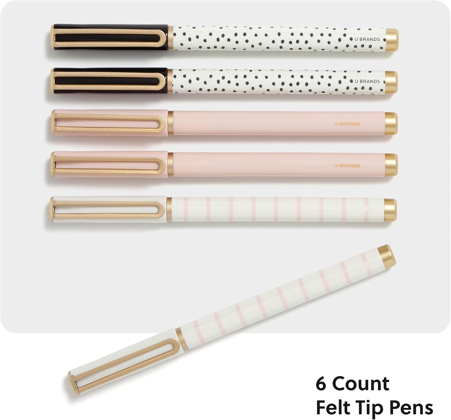 image:imageU Brands Catalina Felt Tip Pens Set of 6 Black Ink Pens Medium 07 mm Point Lucent DreamsDots and Stripes