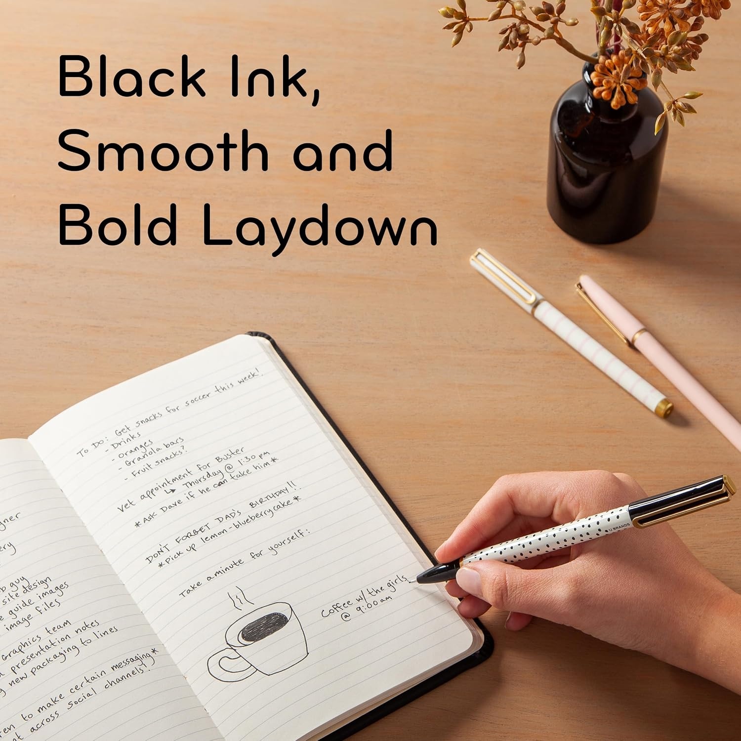 image:imageU Brands Catalina Felt Tip Pens Set of 6 Black Ink Pens Medium 07 mm Point Lucent DreamsDots and Stripes