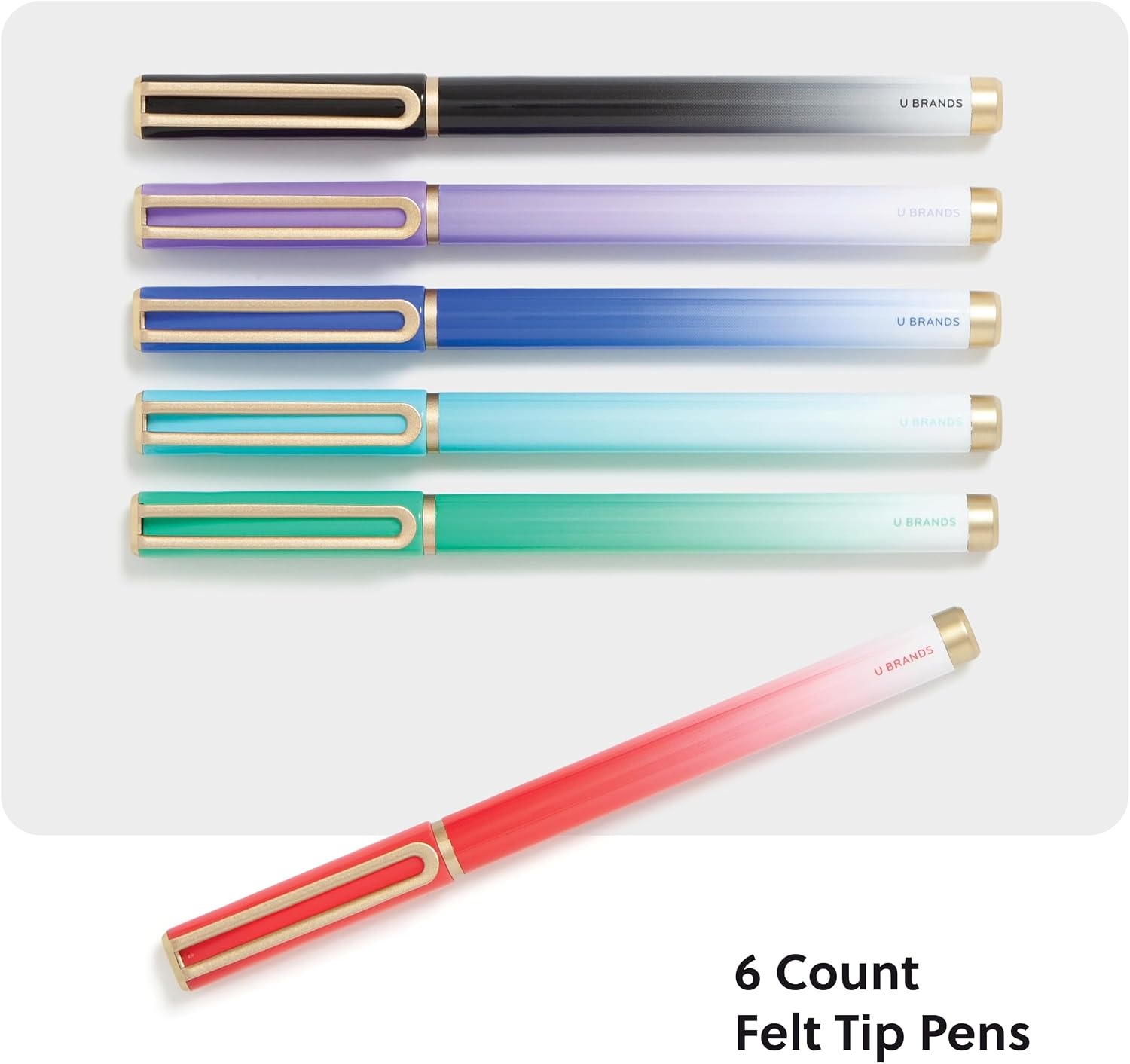 image:imageU Brands Catalina Felt Tip Pens Set of 6 Black Ink Pens Medium 07 mm Point Lucent DreamsOmbre Bright Tones