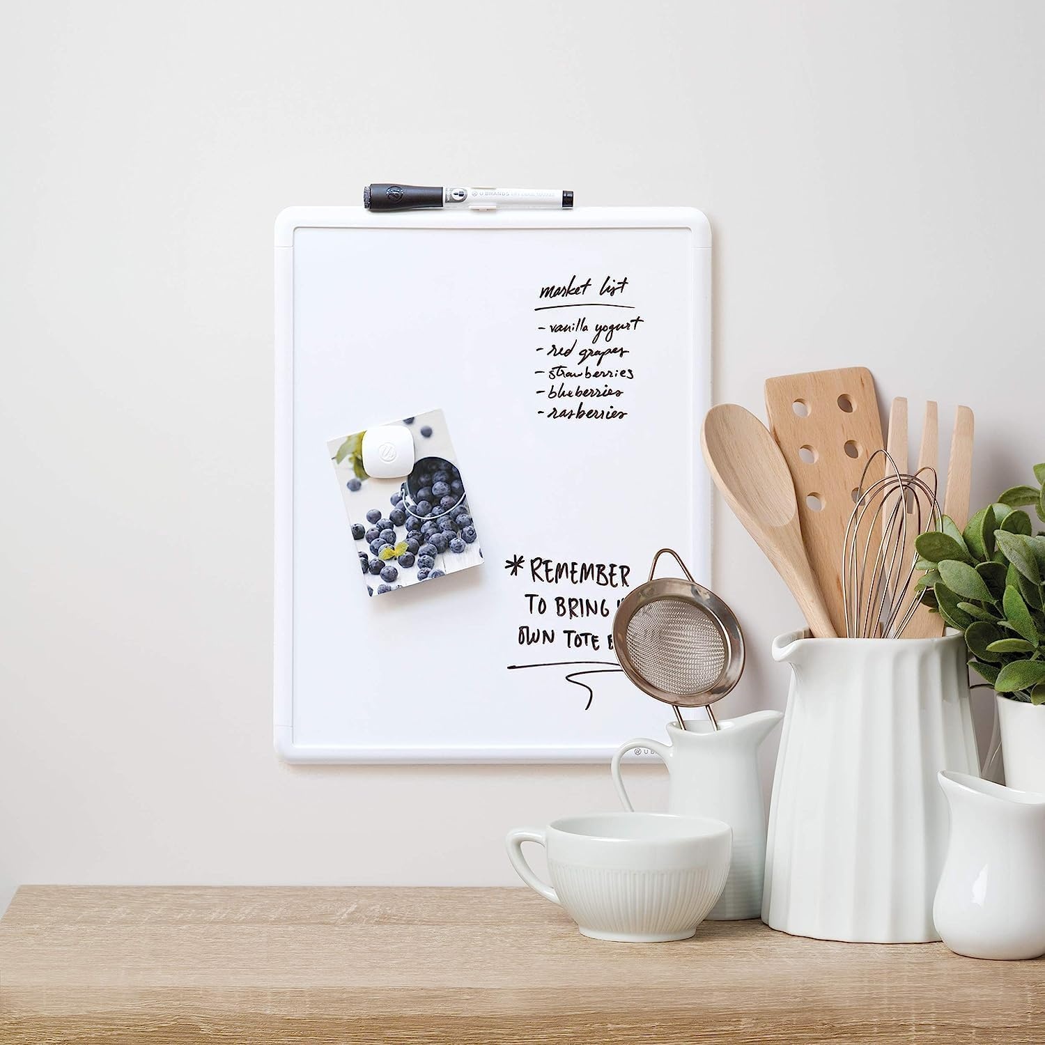 image:imageU Brands Contempo Magnetic Dry Erase Board 11 x 14 Inches White Frame Eraser and 6ct Marker Included