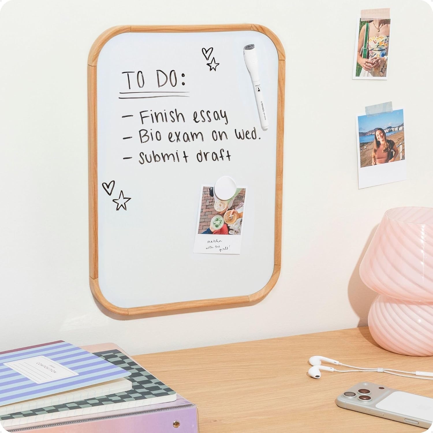 image:imageU Brands Contempo Magnetic Small Whiteboard 11 x 14 White Modern Frame Mini White Board for Students Fridge and Locker Dry Erase Board Includes Marker amp MagnetWood Grain