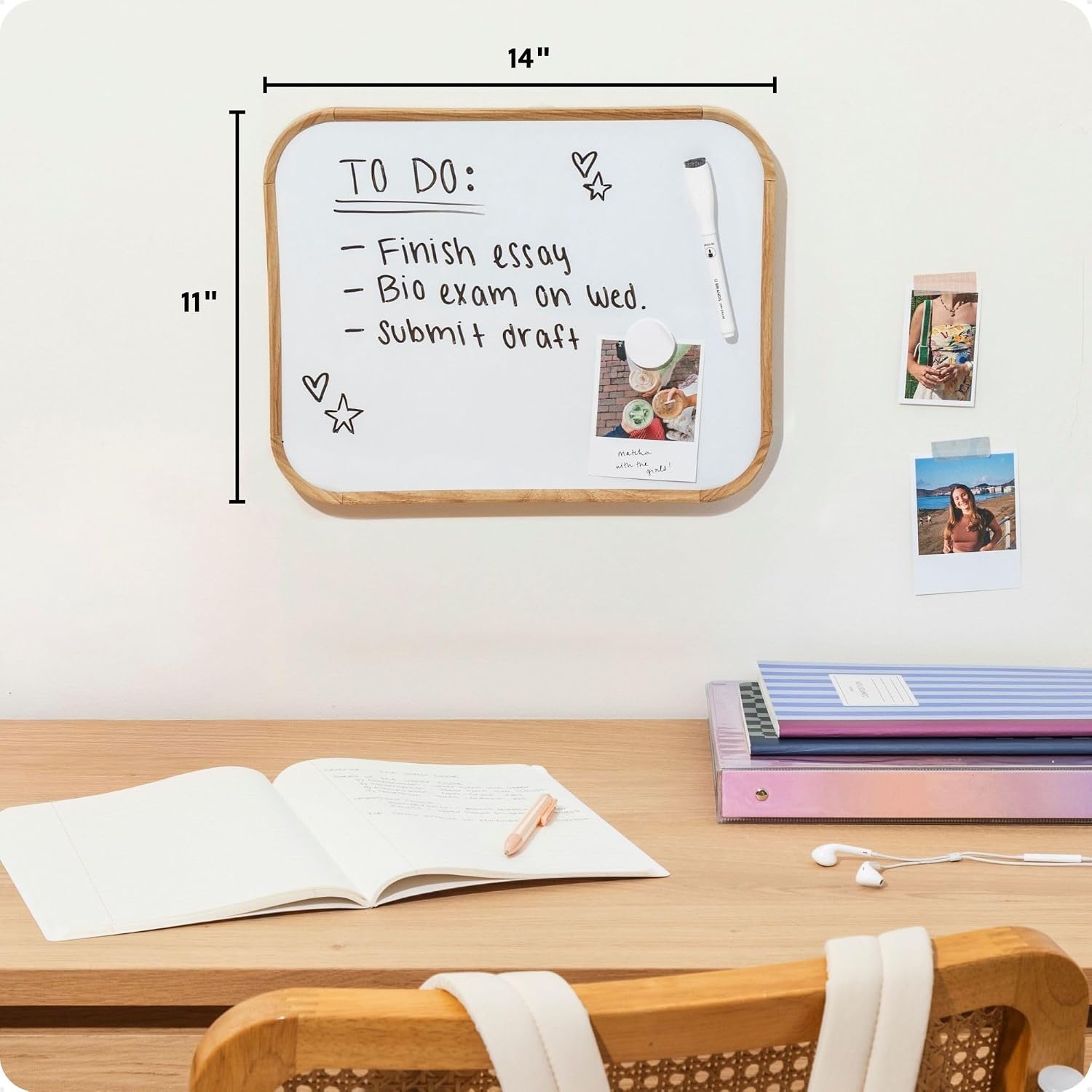 image:imageU Brands Contempo Magnetic Small Whiteboard 11 x 14 White Modern Frame Mini White Board for Students Fridge and Locker Dry Erase Board Includes Marker amp MagnetWood Grain