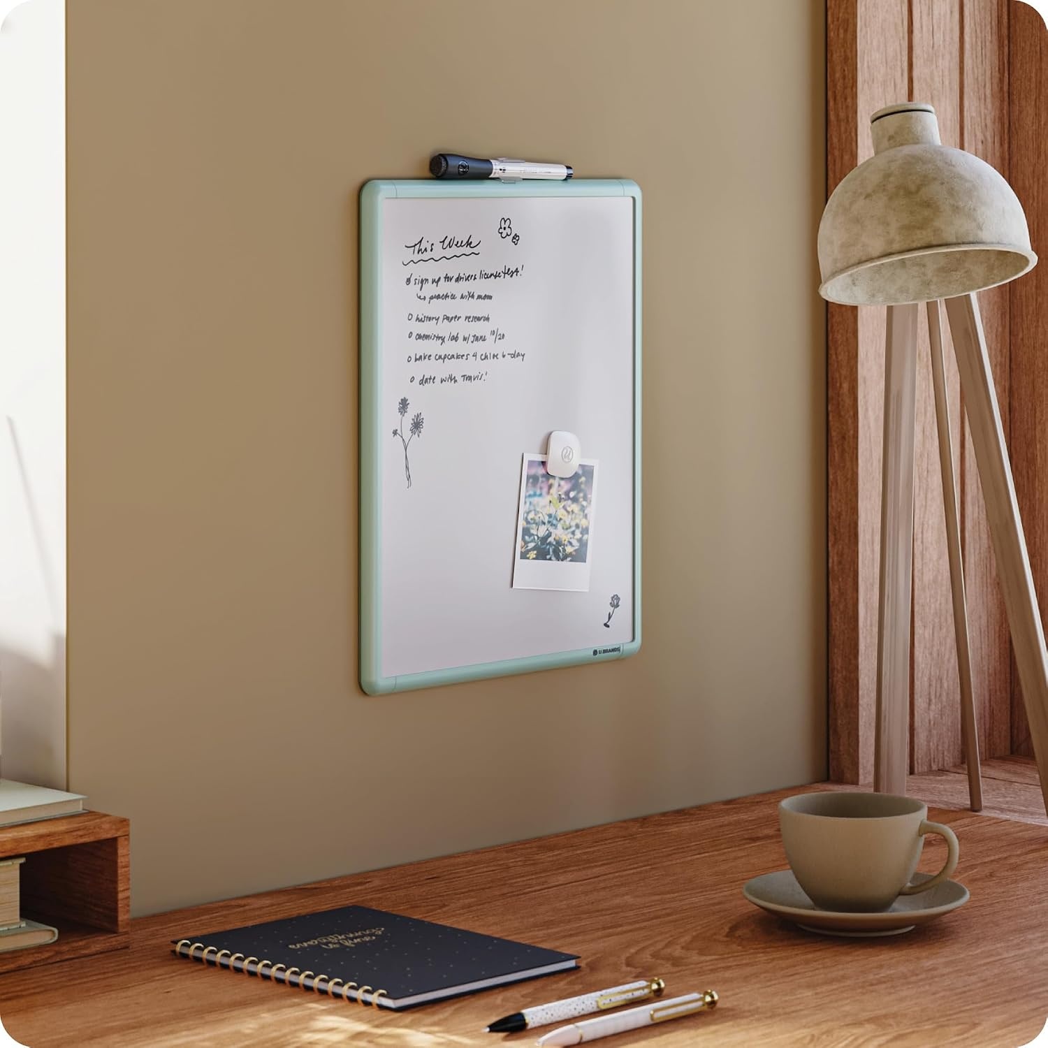 image:imageU Brands Contempo Magnetic Small Whiteboard 11 x 14 White Modern Frame Mini White Board for Students Fridge and Locker Dry Erase Board Includes Marker amp MagnetSage Green