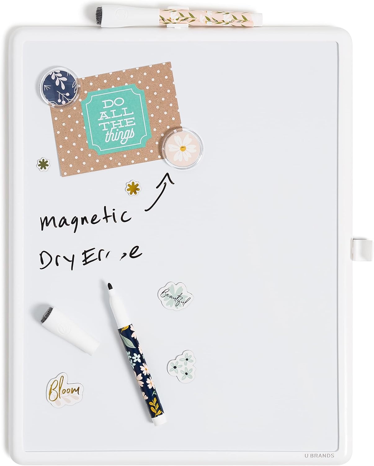 image:imageU Brands Contempo Magnetic Small Whiteboard 11 x 14 White Modern Frame Mini White Board for Students Fridge and Locker Dry Erase Board Includes Marker amp MagnetFall Floral