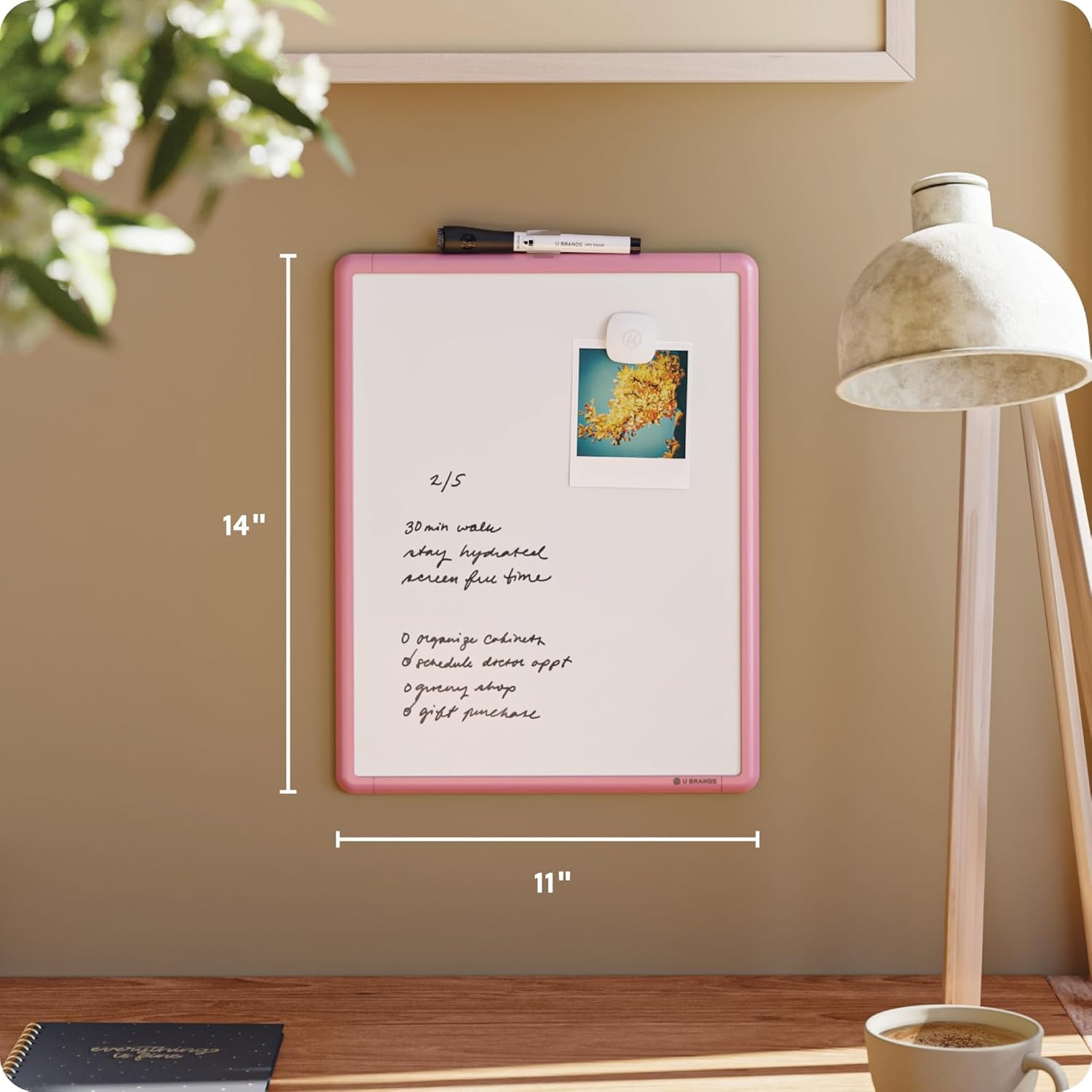 image:imageU Brands Contempo Magnetic Small Whiteboard 11 x 14 White Modern Frame Mini White Board for Students Fridge and Locker Dry Erase Board Includes Marker amp MagnetBlush Pink