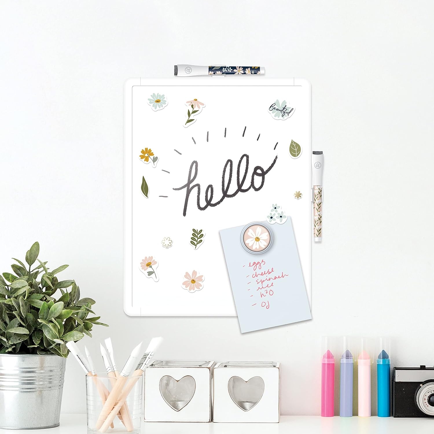 image:imageU Brands Contempo Magnetic Small Whiteboard 11 x 14 White Modern Frame Mini White Board for Students Fridge and Locker Dry Erase Board Includes Marker amp MagnetFall Floral
