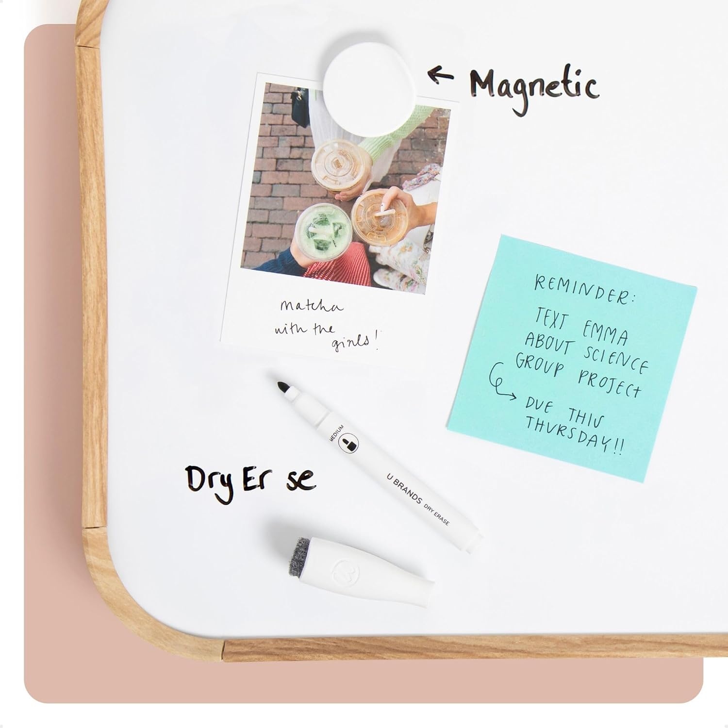 image:imageU Brands Contempo Magnetic Small Whiteboard 11 x 14 White Modern Frame Mini White Board for Students Fridge and Locker Dry Erase Board Includes Marker amp MagnetWood Grain