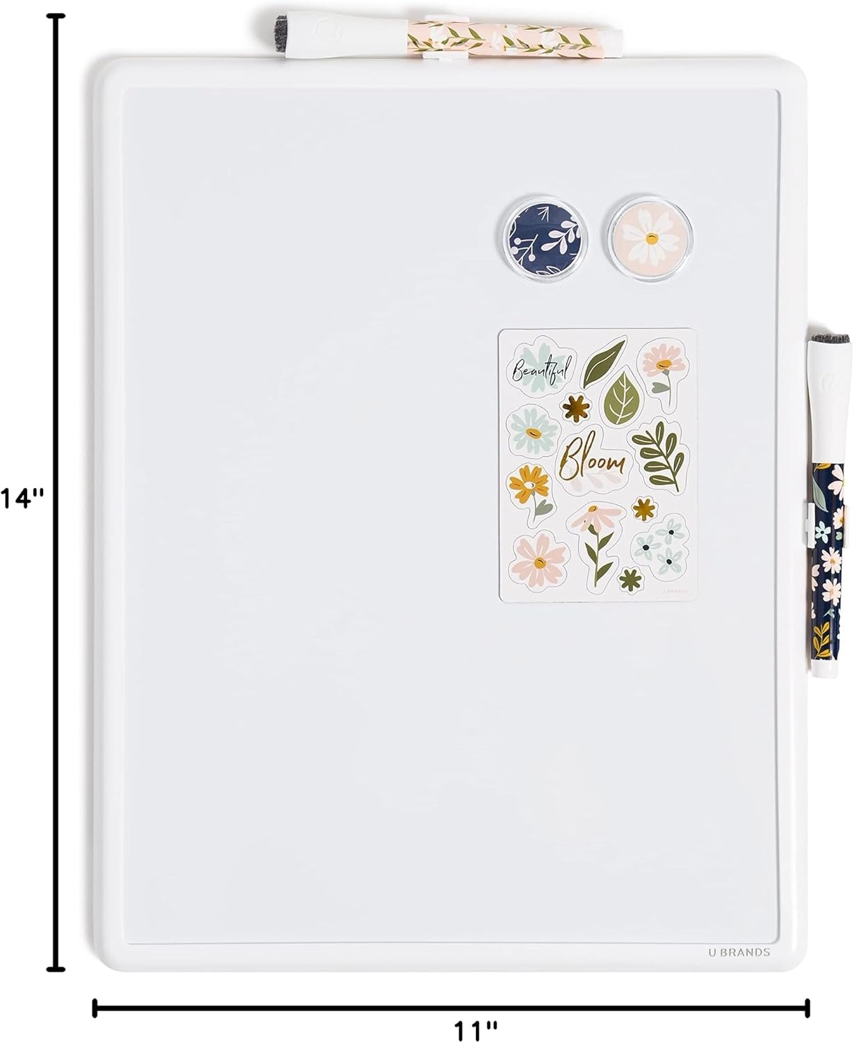 image:imageU Brands Contempo Magnetic Small Whiteboard 11 x 14 White Modern Frame Mini White Board for Students Fridge and Locker Dry Erase Board Includes Marker amp MagnetFall Floral