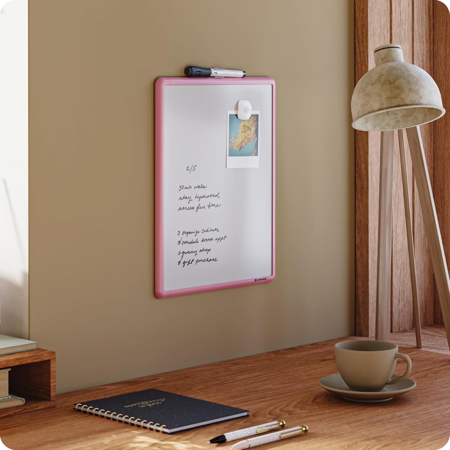 image:imageU Brands Contempo Magnetic Small Whiteboard 11 x 14 White Modern Frame Mini White Board for Students Fridge and Locker Dry Erase Board Includes Marker amp MagnetBlush Pink