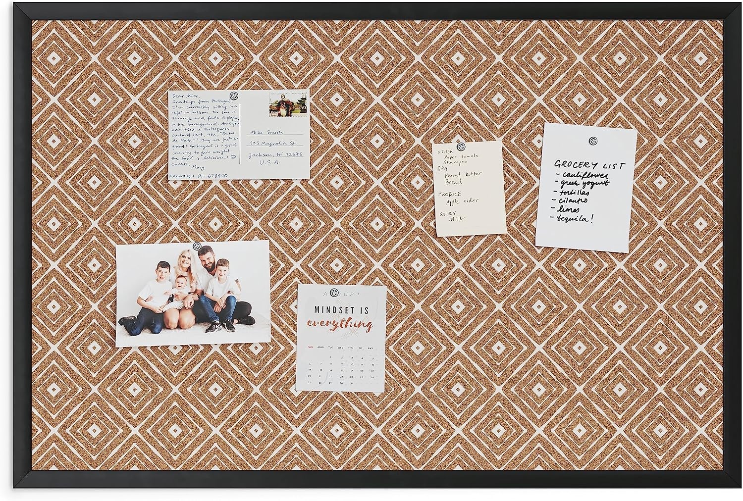 image:imageU Brands Cork Bulletin Board 36 x 24 Black Wood Style Frame Quatrefoil Design Print Industrial Grade Pinning SurfaceDiamond