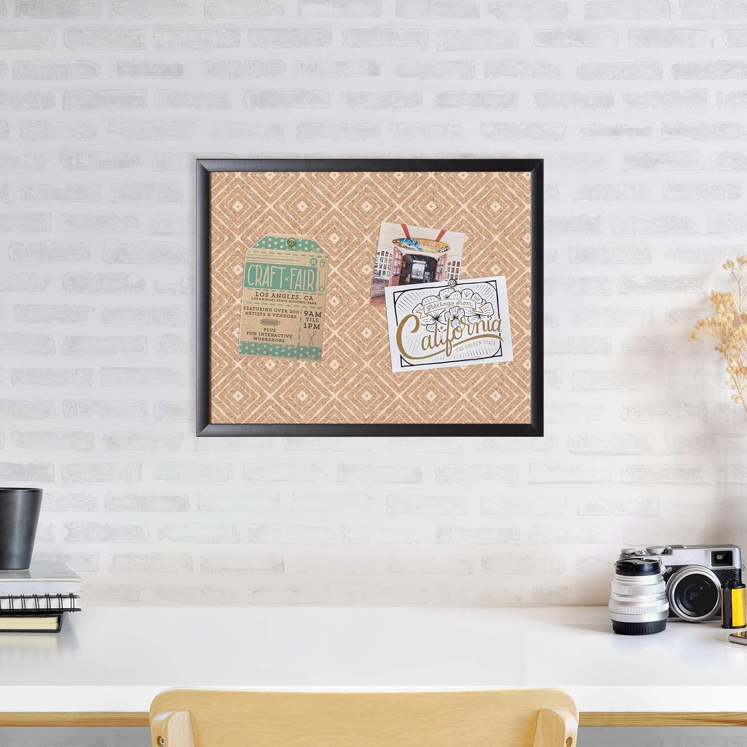 image:imageU Brands Cork Bulletin Board 36 x 24 Black Wood Style Frame Quatrefoil Design Print Industrial Grade Pinning SurfaceDiamond