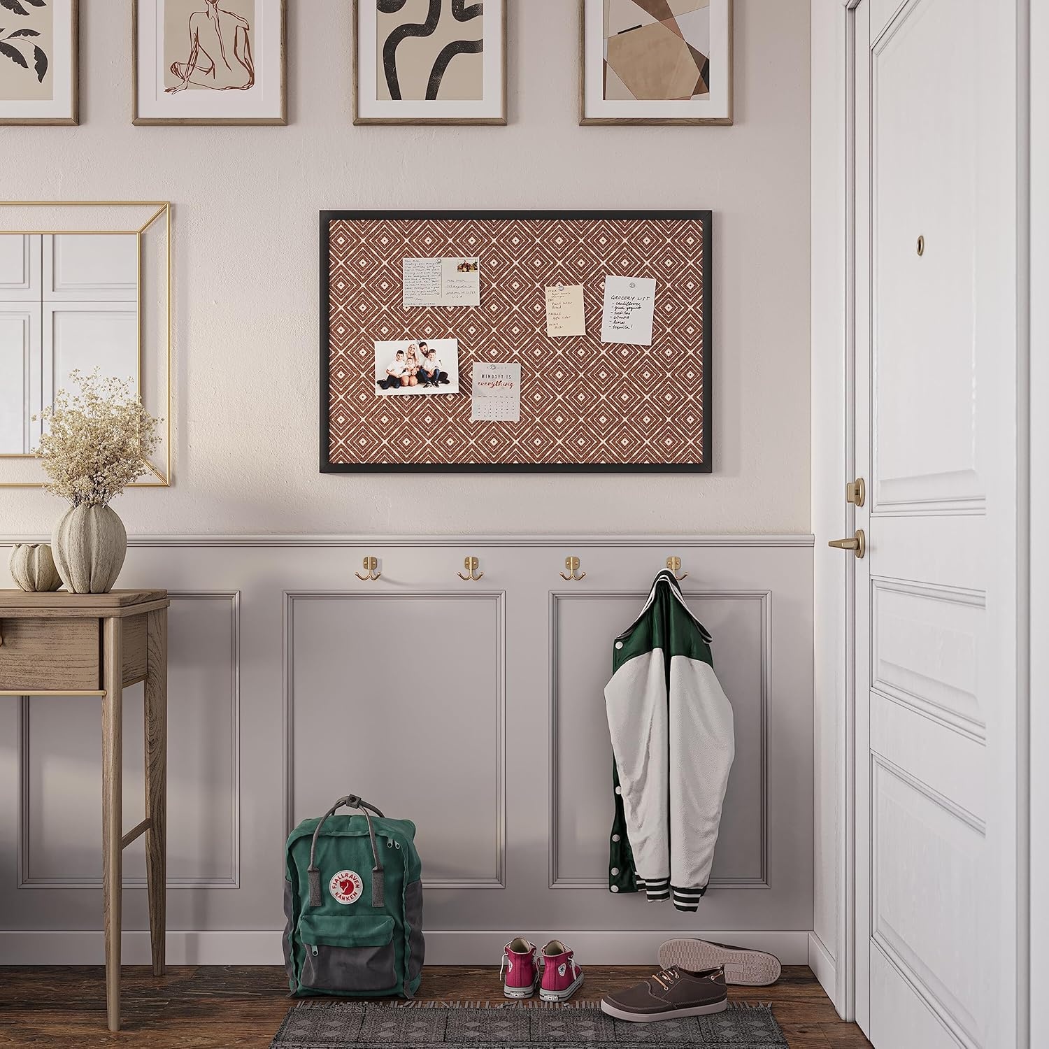 image:imageU Brands Cork Bulletin Board 36 x 24 Black Wood Style Frame Quatrefoil Design Print Industrial Grade Pinning SurfaceDiamond
