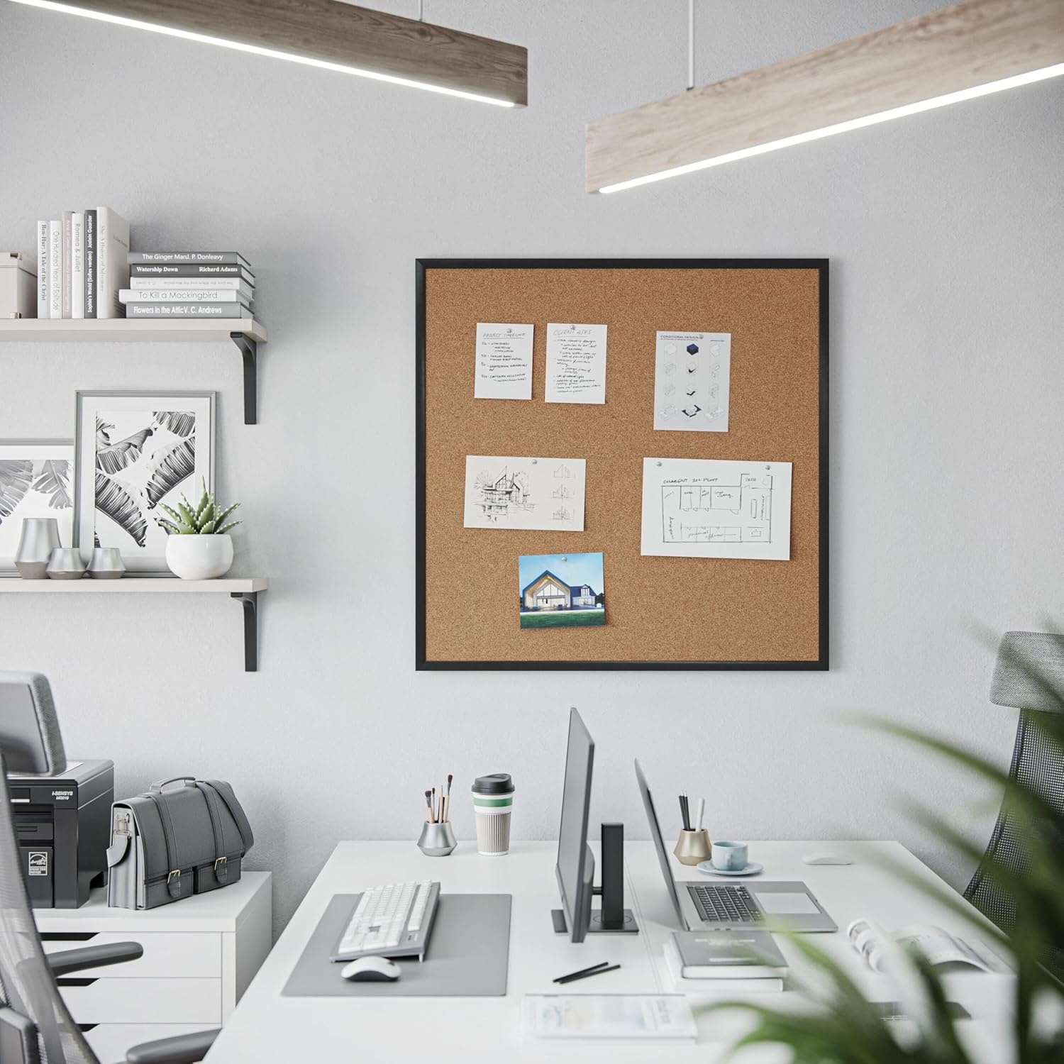 image:imageU Brands Cork Bulletin Board 36 x 36 Black Aluminum Frame Industrial Grade Pinning Surface36 x 36