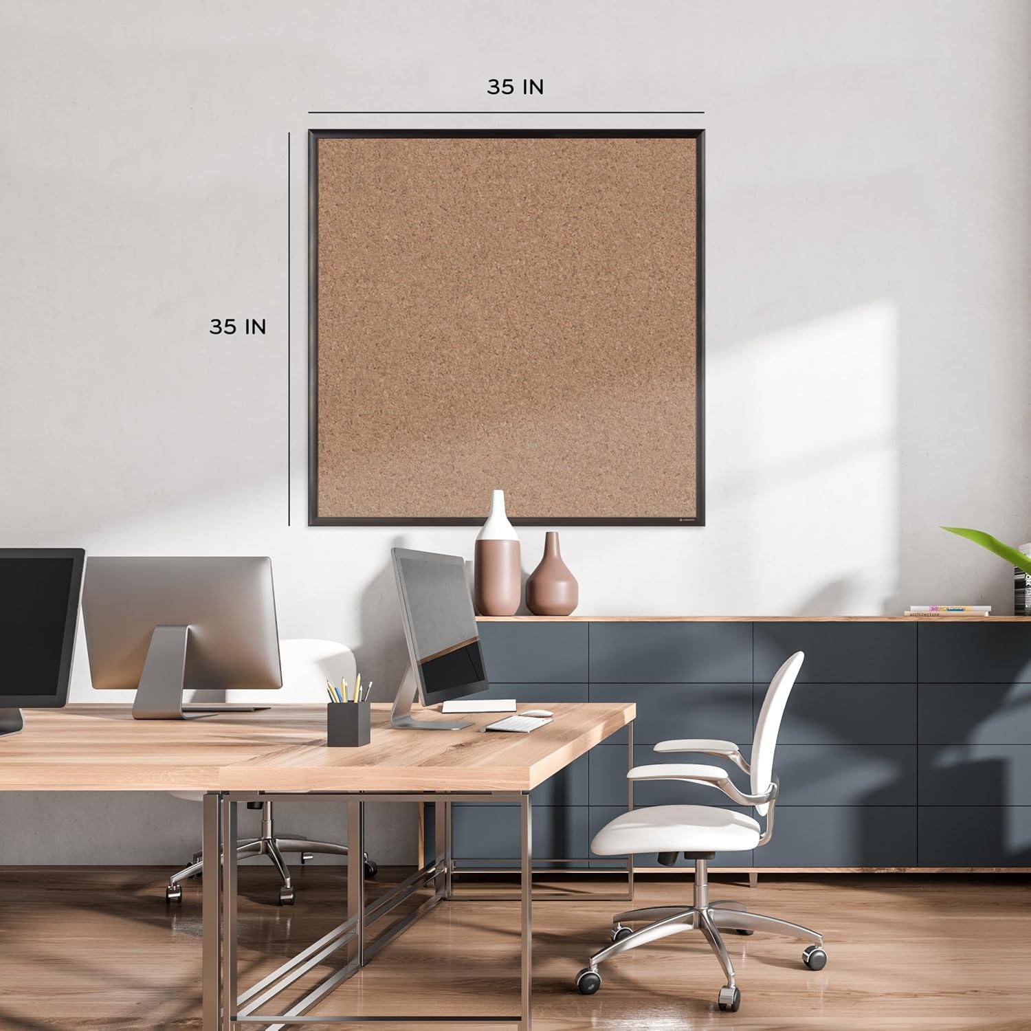 image:imageU Brands Cork Bulletin Board 36 x 36 Black Aluminum Frame Industrial Grade Pinning Surface36 x 36