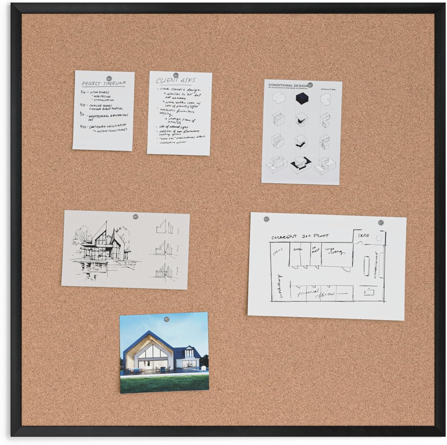 image:imageU Brands Cork Bulletin Board 36 x 36 Black Aluminum Frame Industrial Grade Pinning Surface36 x 36