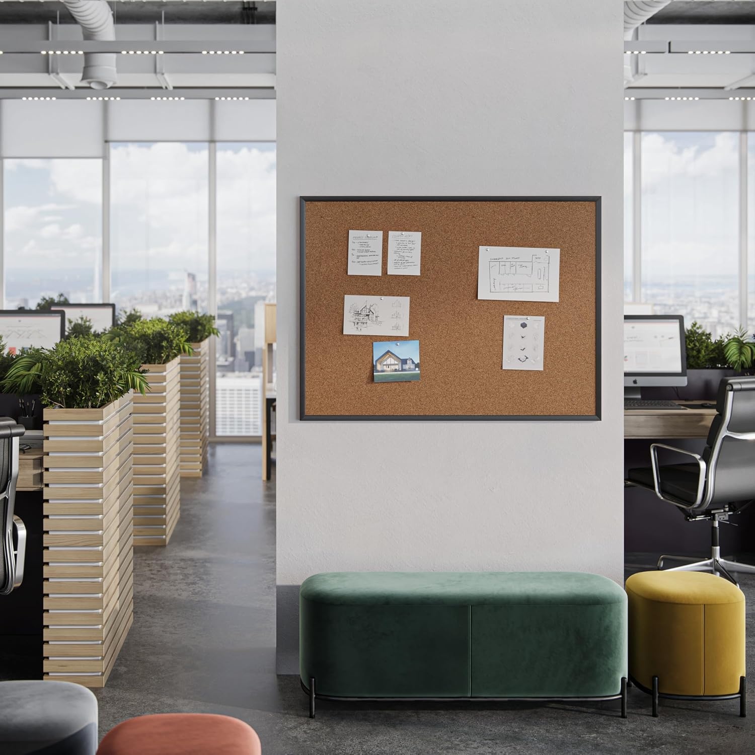 image:imageU Brands Cork Bulletin Board 36 x 36 Black Aluminum Frame Industrial Grade Pinning Surface36 x 48