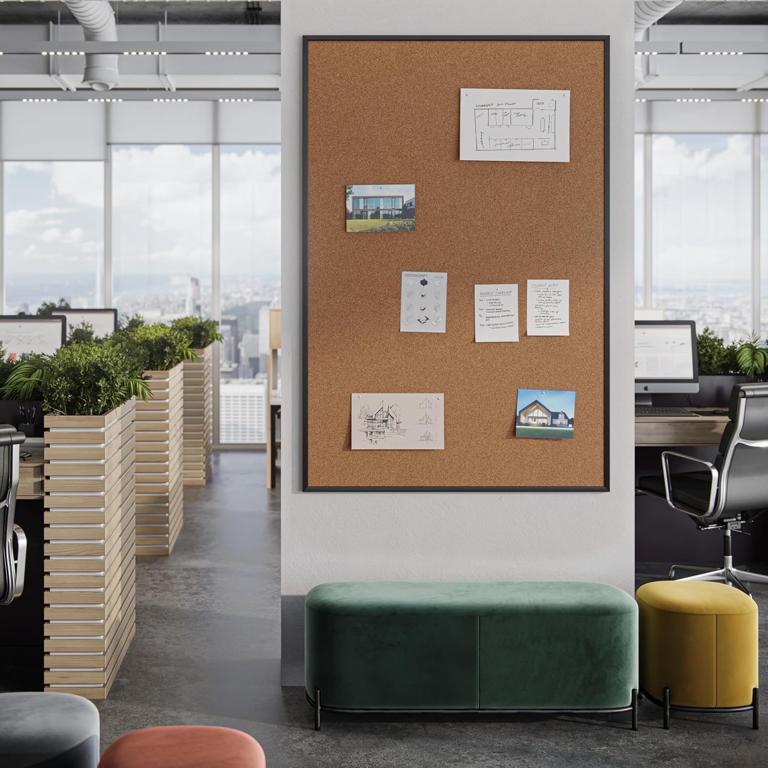 image:imageU Brands Cork Bulletin Board 36 x 36 Black Aluminum Frame Industrial Grade Pinning Surface48 x 72