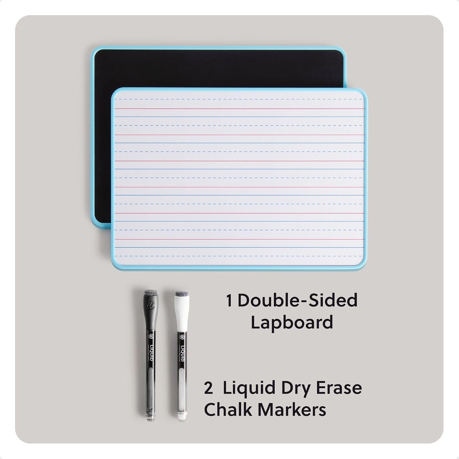 image:imageU Brands Dry Erase Lap Board Set 12 x 9 Small Whiteboard Includes 6 Markers and 6 Erasers 6 Count1 Count Double Sided Ruled Blue