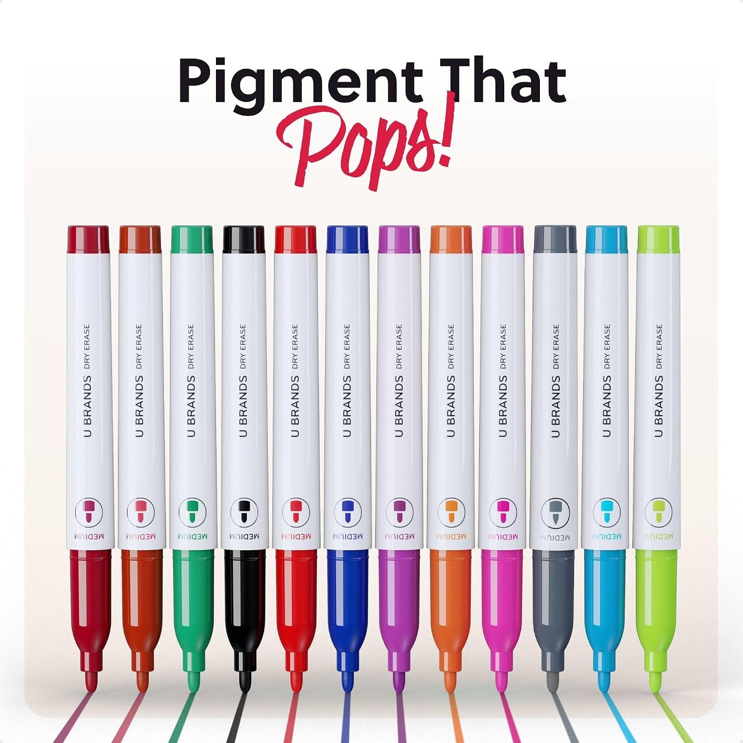 image:imageU Brands Dry Erase Markers Medium Tip Set 4 Pack Black Whiteboard Pens with Medium Point and Built In Eraser Caps Low Odor Ink Dry Erase Markers For Classroom Office Or Home12 Count Bright Colors