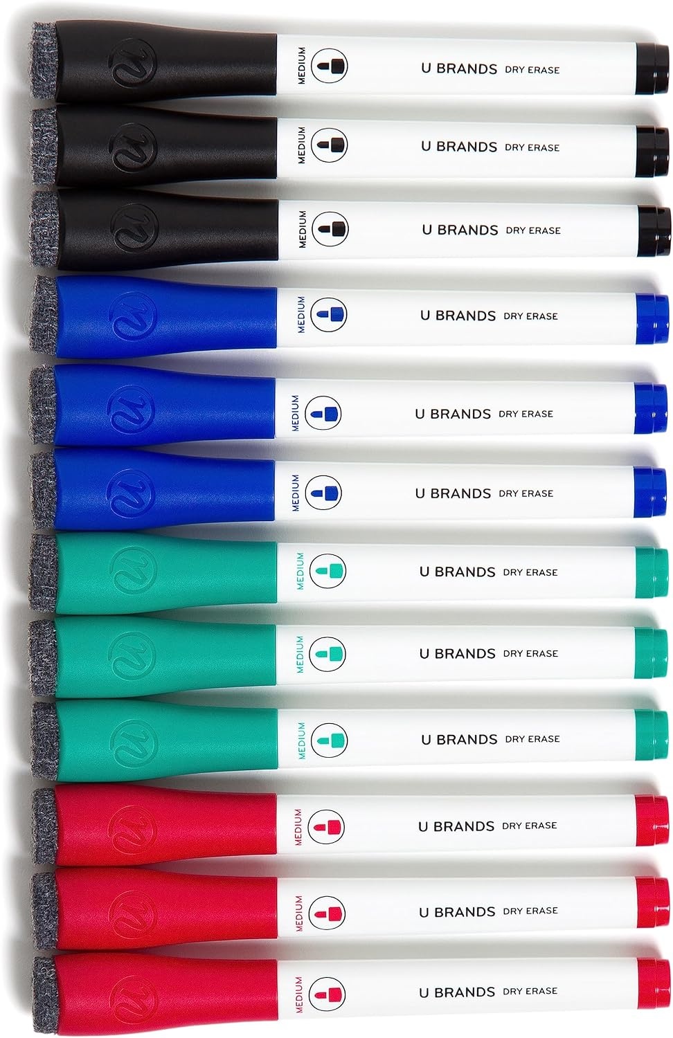 image:imageU Brands Dry Erase Markers Medium Tip Set 4 Pack Black Whiteboard Pens with Medium Point and Built In Eraser Caps Low Odor Ink Dry Erase Markers For Classroom Office Or Home12 Count Classic Colors