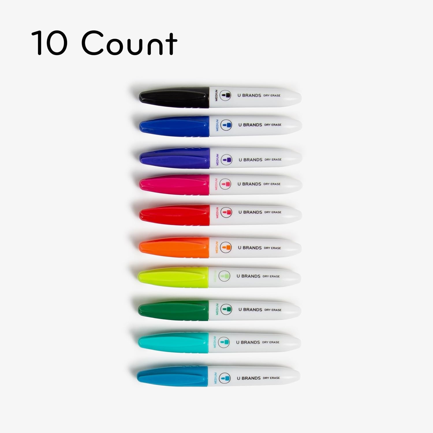 image:imageU Brands Dry Erase Markers Medium Tip Set 4 Pack Black Whiteboard Pens with Medium Point and Built In Eraser Caps Low Odor Ink Dry Erase Markers For Classroom Office Or Home10 Count Mini Bright Colors