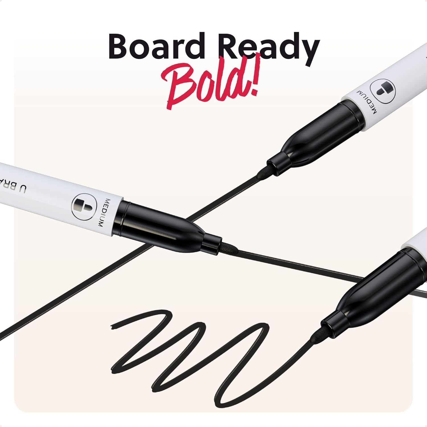 image:imageU Brands Dry Erase Markers Medium Tip Set 4 Pack Black Whiteboard Pens with Medium Point and Built In Eraser Caps Low Odor Ink Dry Erase Markers For Classroom Office Or Home36 Count Black