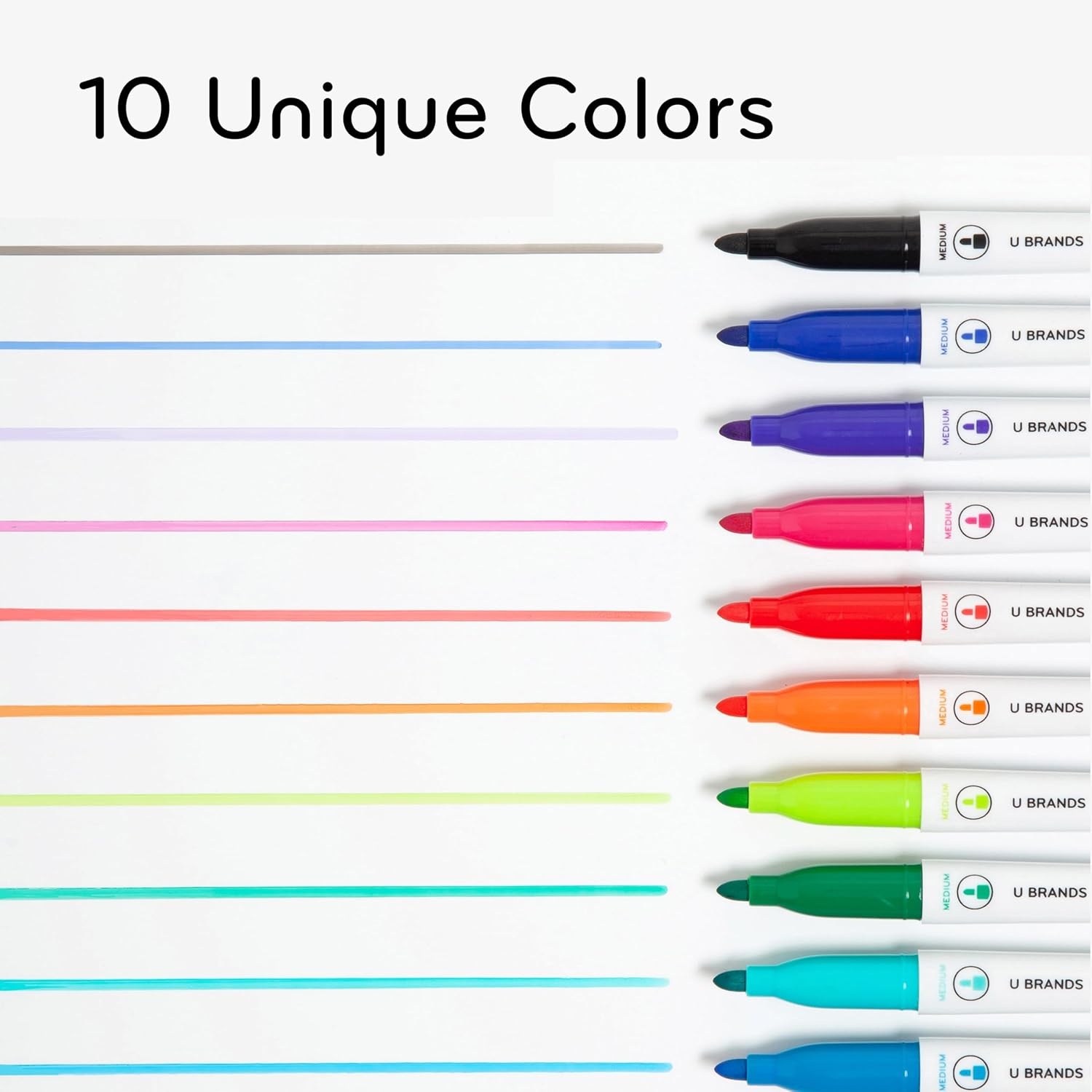 image:imageU Brands Dry Erase Markers Medium Tip Set 4 Pack Black Whiteboard Pens with Medium Point and Built In Eraser Caps Low Odor Ink Dry Erase Markers For Classroom Office Or Home10 Count Mini Bright Colors