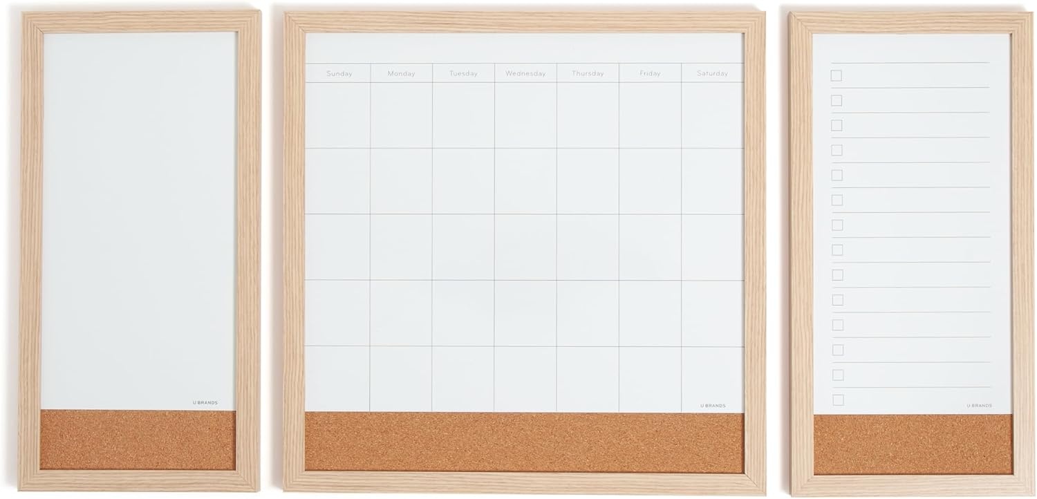 image:imageU Brands Dry Erase Monthly Calendar White Board Set Family Calendar Magnetic Whiteboard 3 Piece Set Monthly Calendar ToDo List amp Reminder Board Includes Markers Push Pins amp Magnets Wood Frame